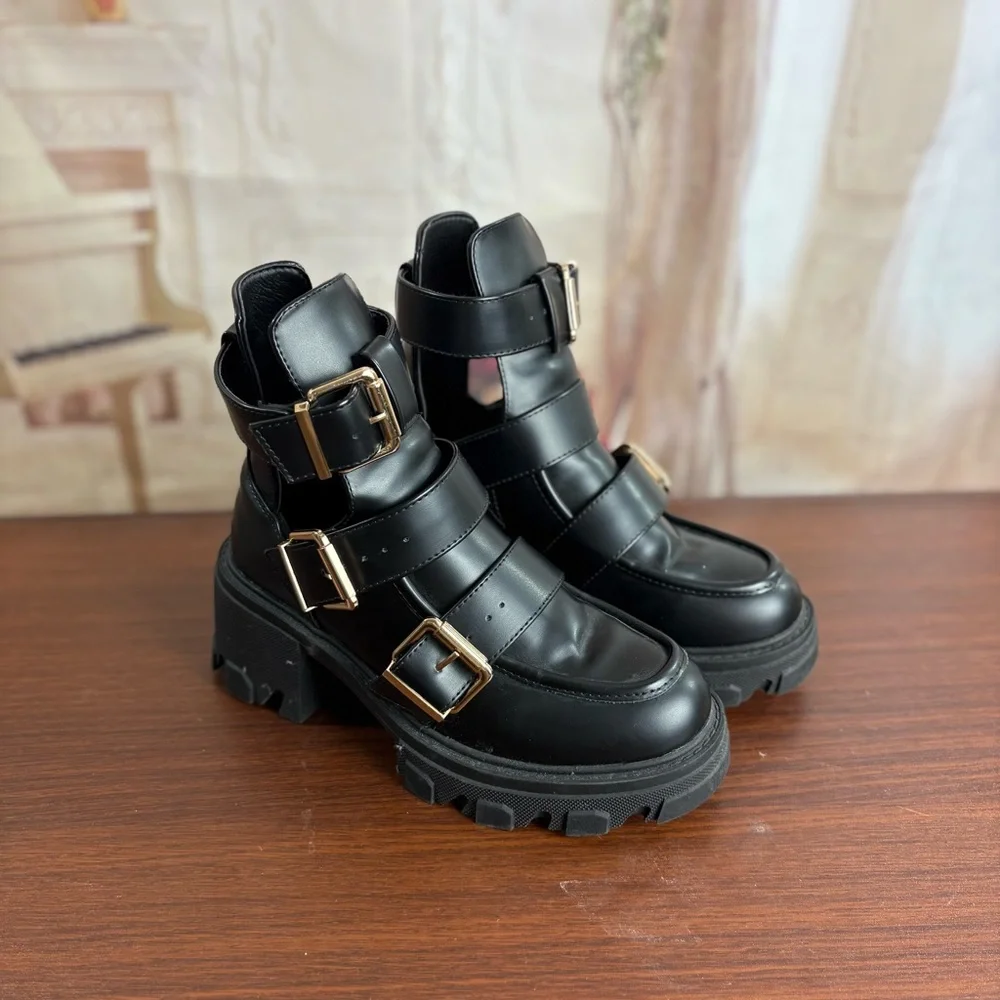 Lola Casademunt Buckle Anke Black Combat Boot - Picture 8 of 14